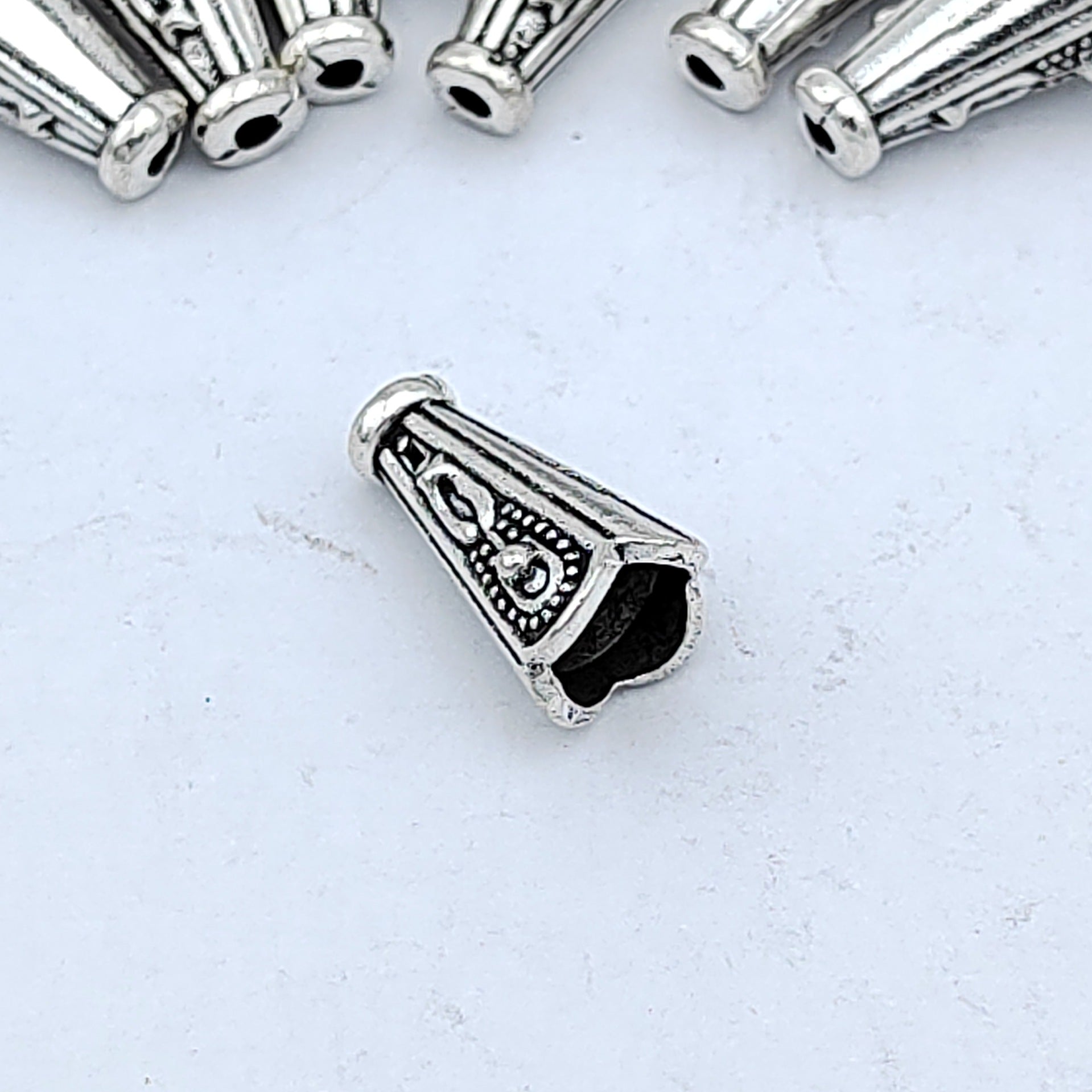 Cone Metal Beads 13mm Vintage Pattern Silver Tone 200pcs 3