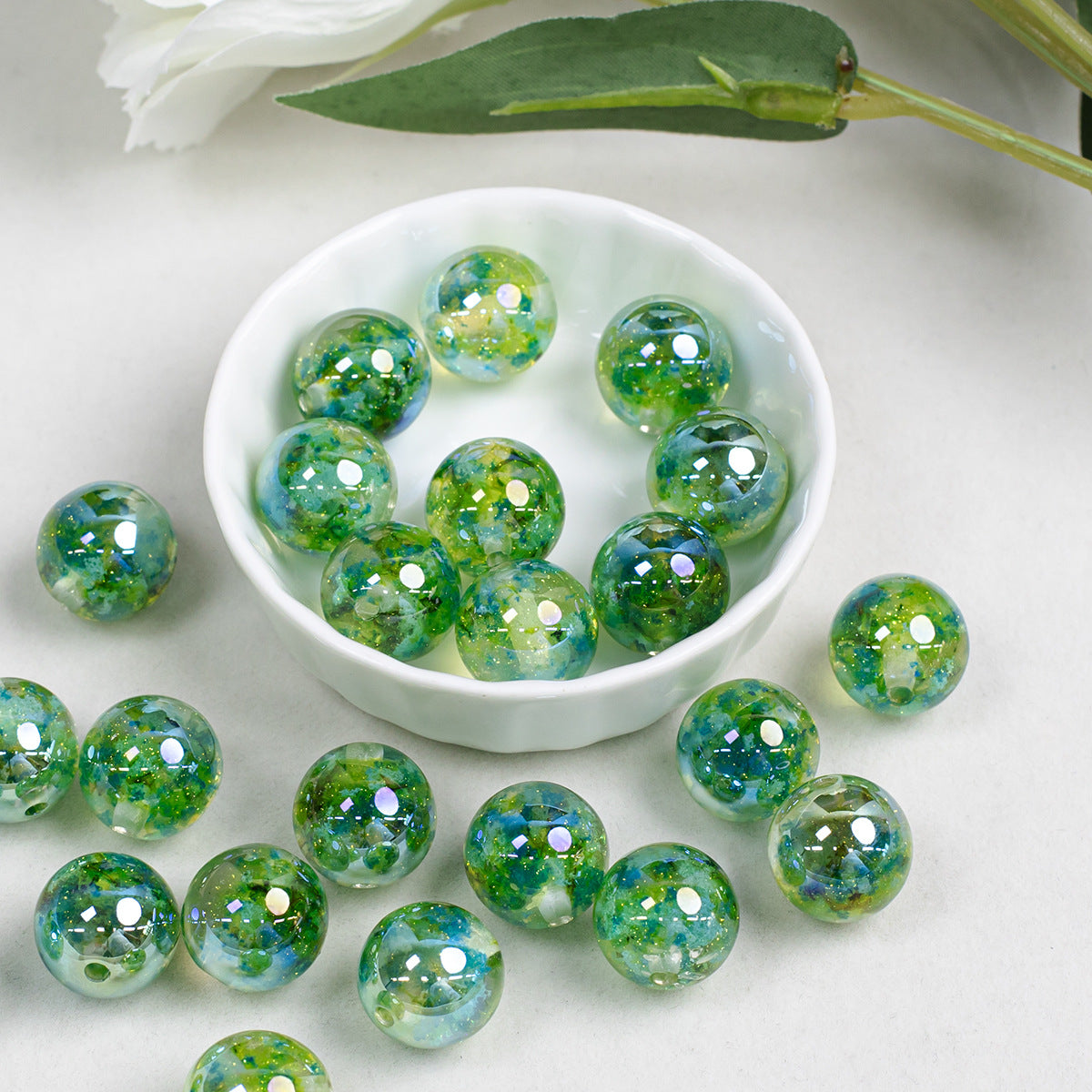 Shimmer Floral Resin Beads 16mm Round Multicolor 10pcs 5
