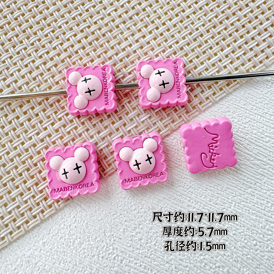 Strawberry and Mouse Metal Beads 13mm Pastel Painted Cookie Design 10pcs 22