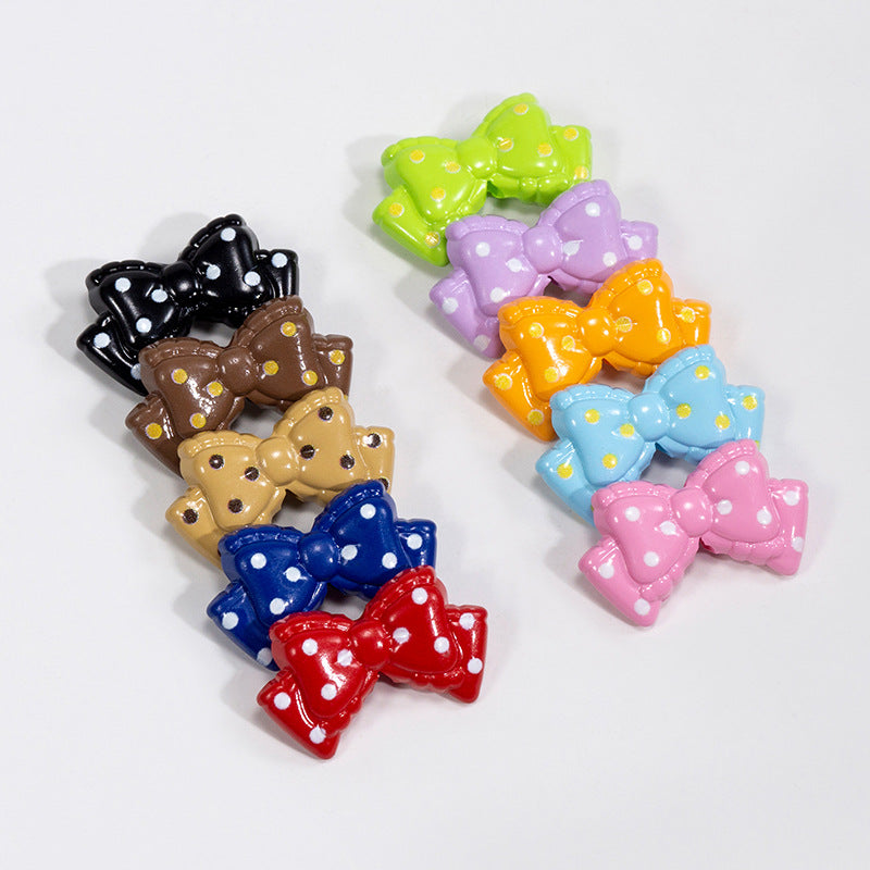 Polka Dotted Double Layer Bow Acrylic Beads 25mm Colorful Glossy 10pcs 3