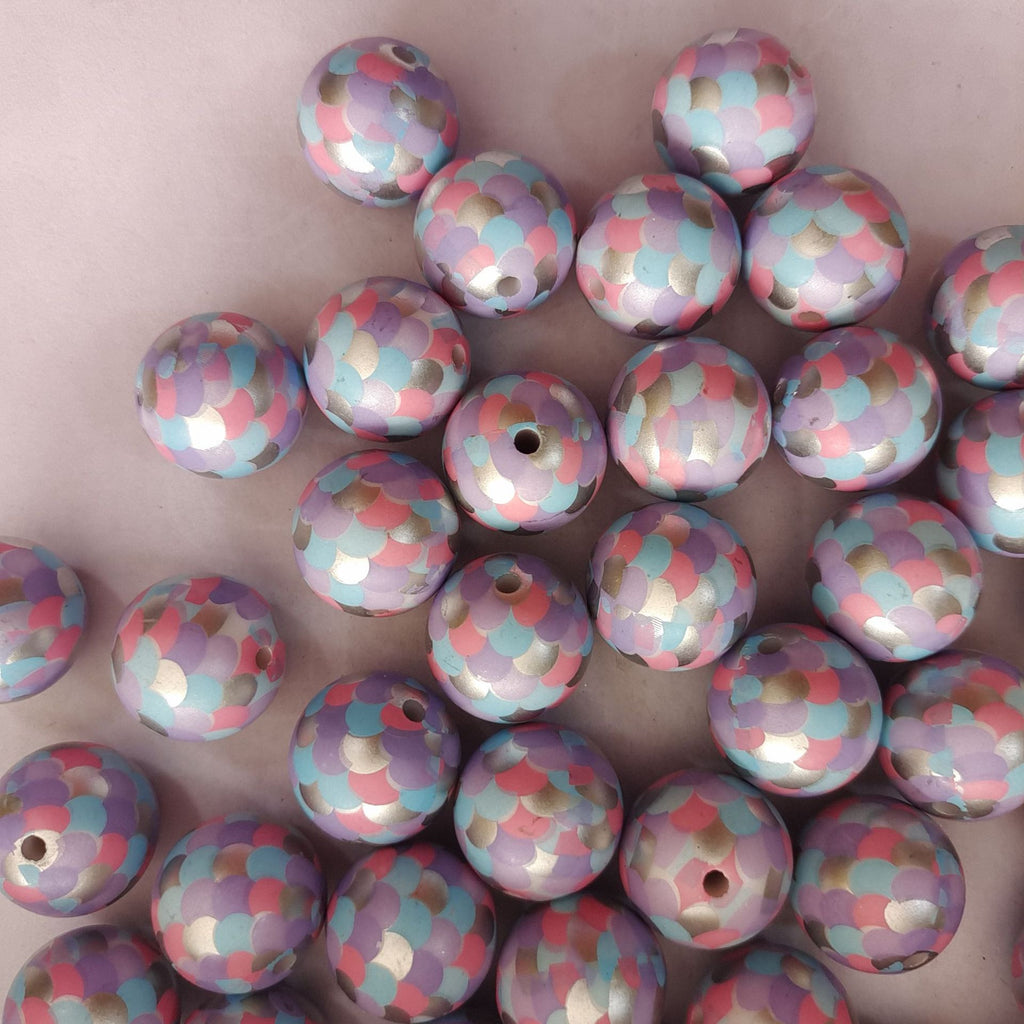 Fish Scale Printed Bubblegum Beads 20mm Pastel Glossy Acrylic 5pcs 2