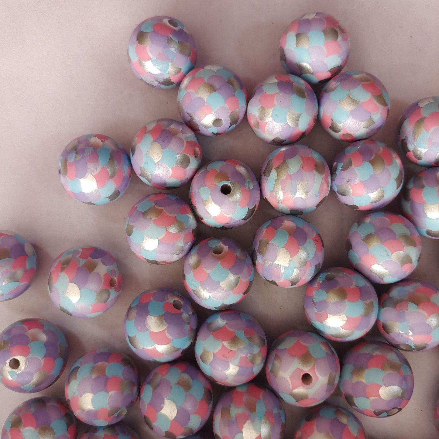 Fish Scale Printed Bubblegum Beads 20mm Pastel Glossy Acrylic 5pcs 2