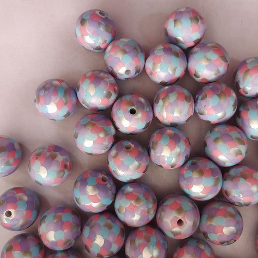 Fish Scale Printed Bubblegum Beads 20mm Pastel Glossy Acrylic 5pcs 2