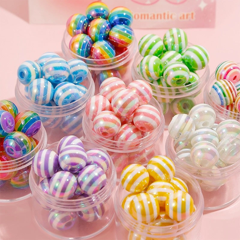 UV Plating Striped Resin Beads 11mm Glossy Round 20pcs 3