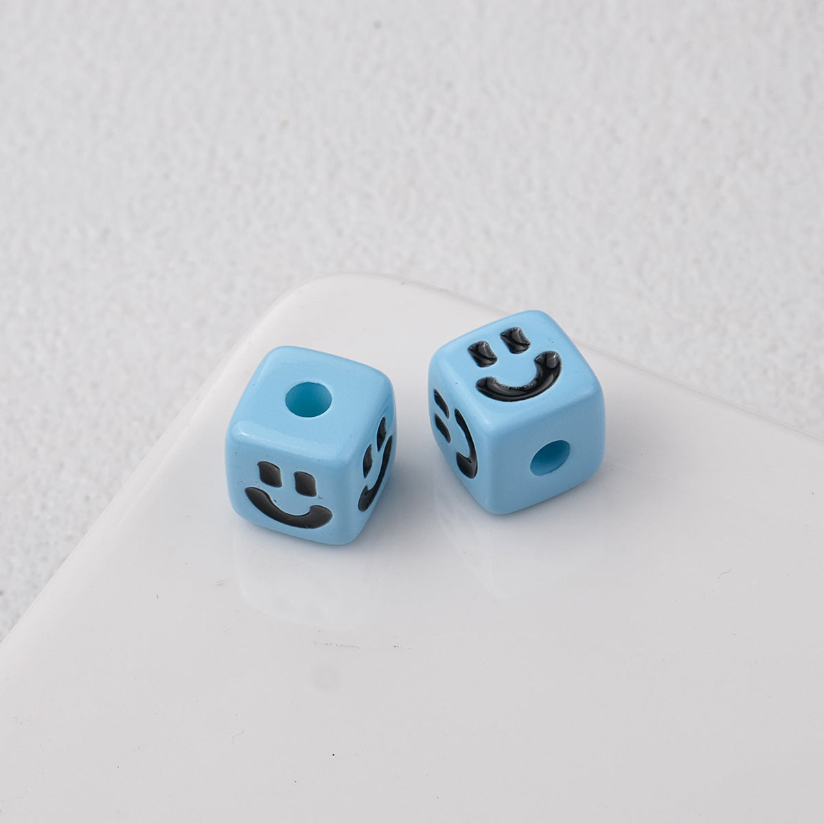 Colorful Smiley Square Acrylic Beads 9mm Enamel Glossy 20pcs 13