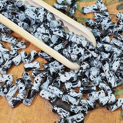 Painted Bamboo Tube Glass Beads 6X12mm Marbled Earth Tone 50pcs 18