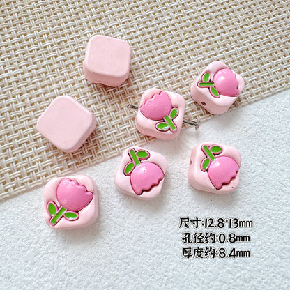 Tulip Square Heart Metal Beads 12mm Glossy Enamel Alloy 10pcs 8