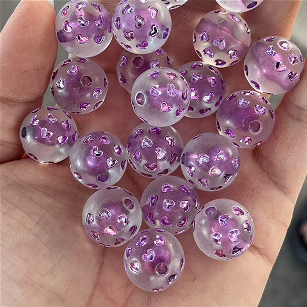 Matte Heart Pattern Round Acrylic Beads 16mm Dyed Core 100pcs 7