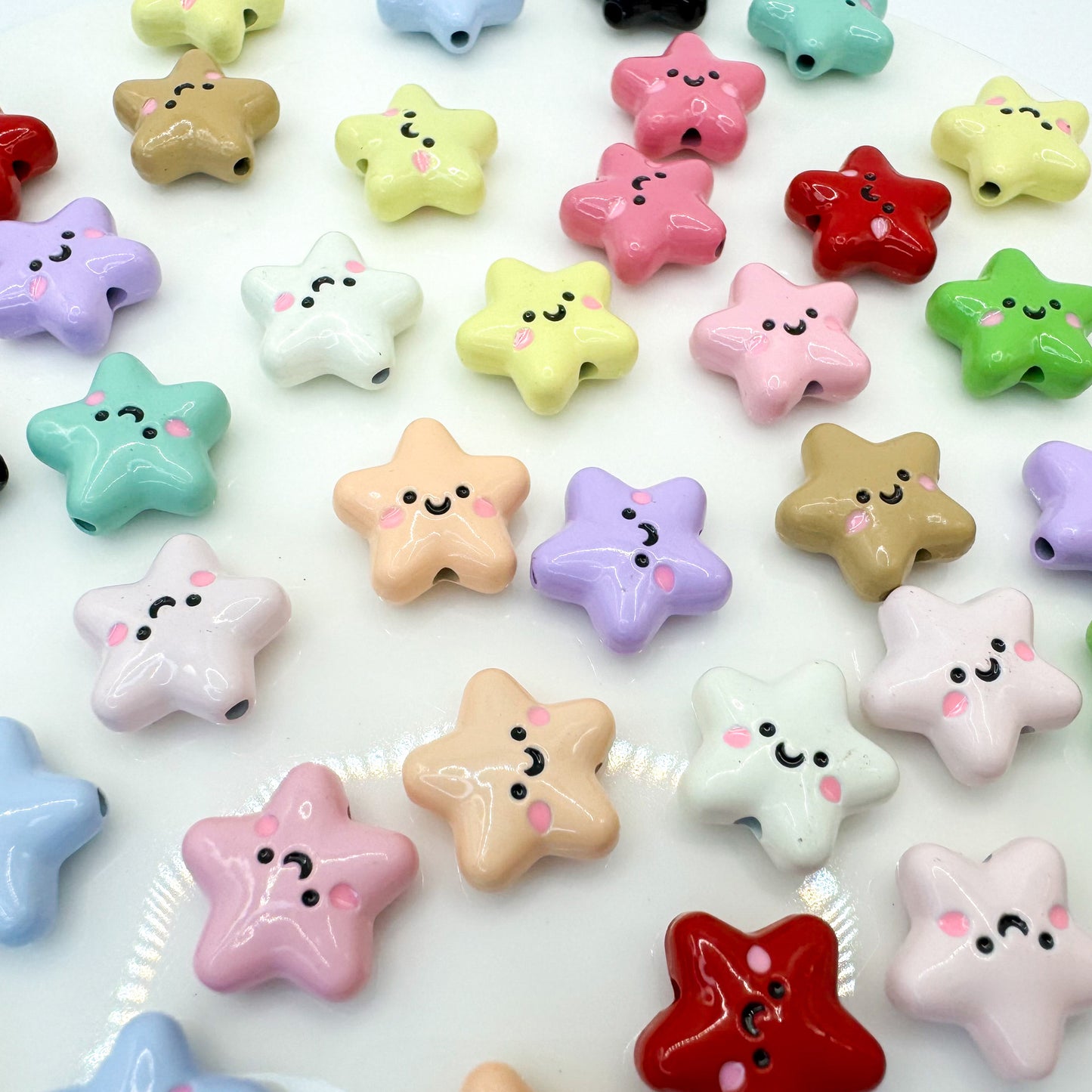 Star Metal Beads 13mm Glossy Painted Smiley Face 10pcs