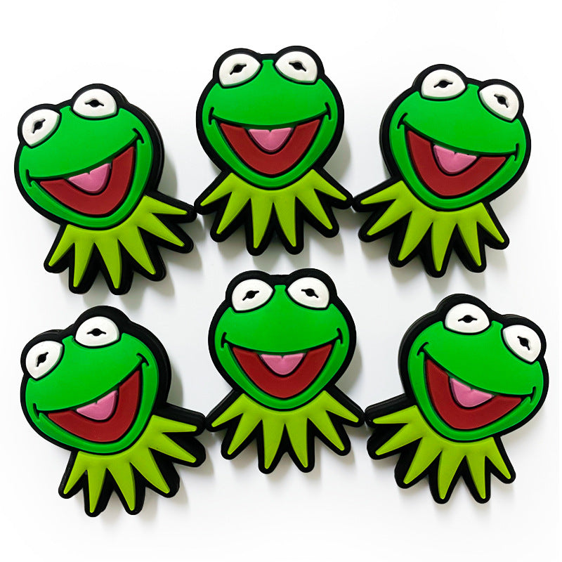 Silicone Focal Beads Frog Smiling Face Green 20pcs 3