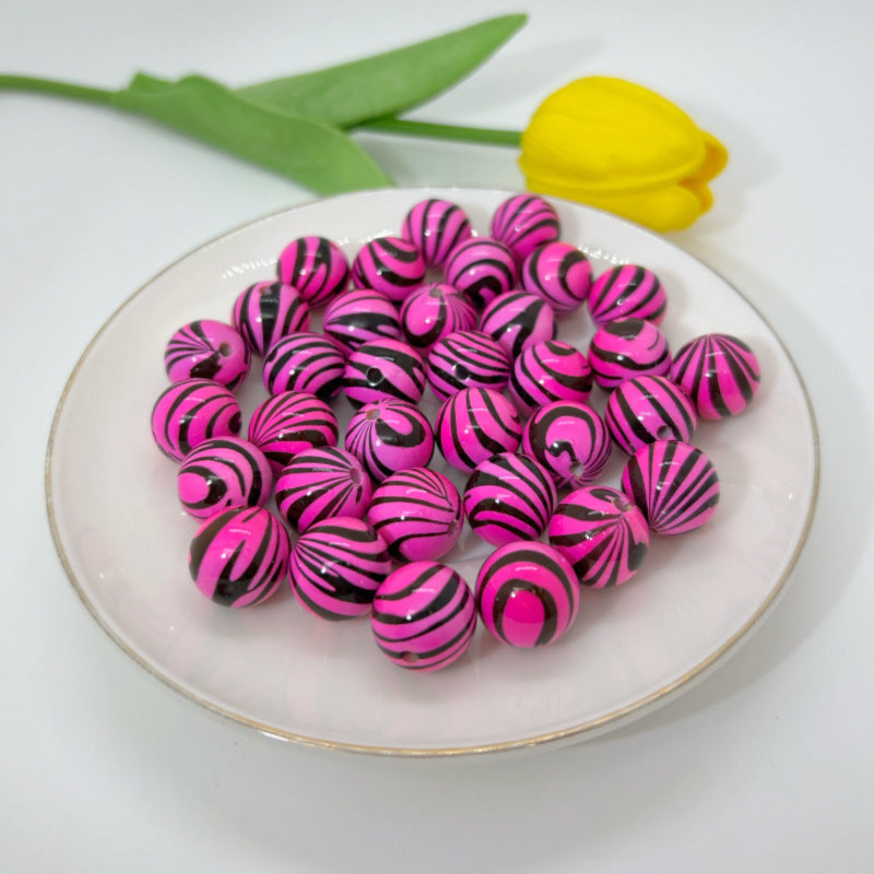 Dopamine Colored Zebra Patterned Acrylic Beads 16mm 50pcs 9