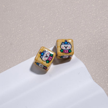 Tiny Cartoon Pattern Printed Acrylic Square Beads 10mm Glossy 30pcs 12