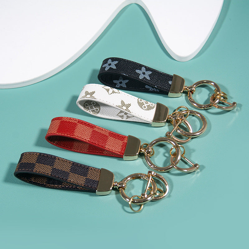 Leather Print Wristlet Keychain with Checkered and Monochrome Patterns 3