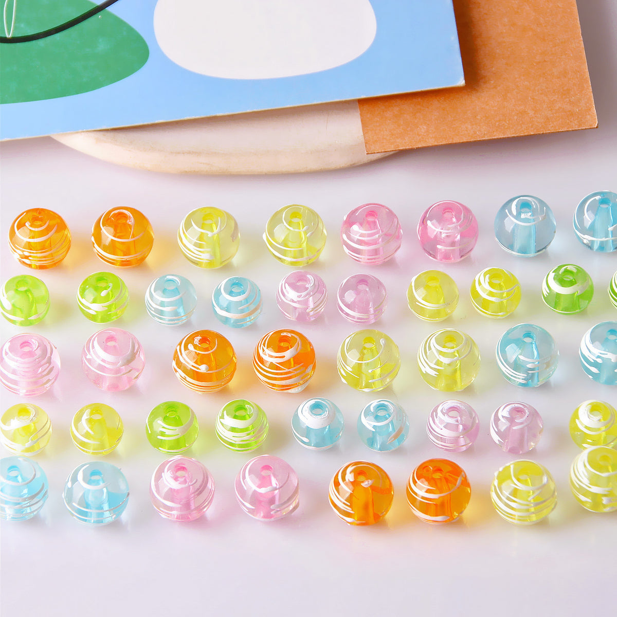 Striped Resin Beads 10/12mm Round Jelly Colors 30pcs 2