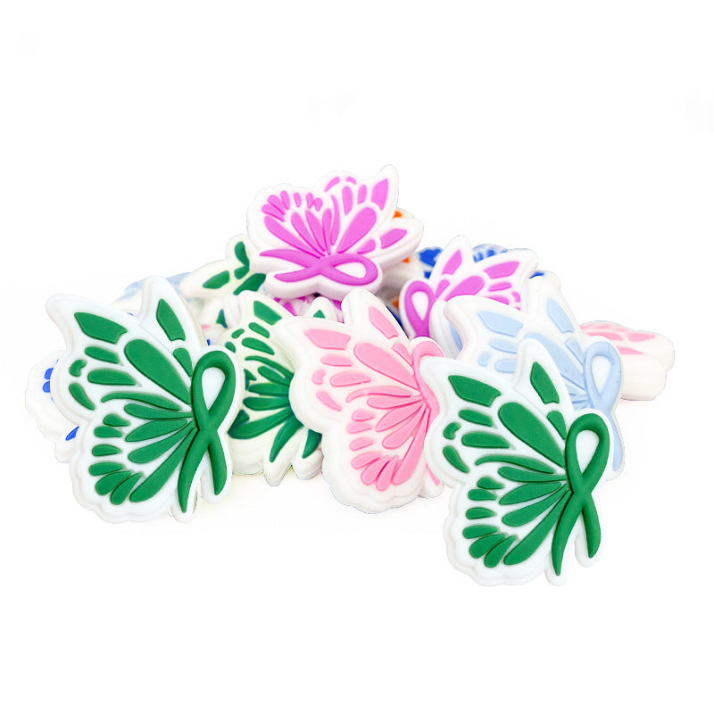 Silicone Focal Beads Butterfly Bow Tie Colorful Pattern 20pcs 2