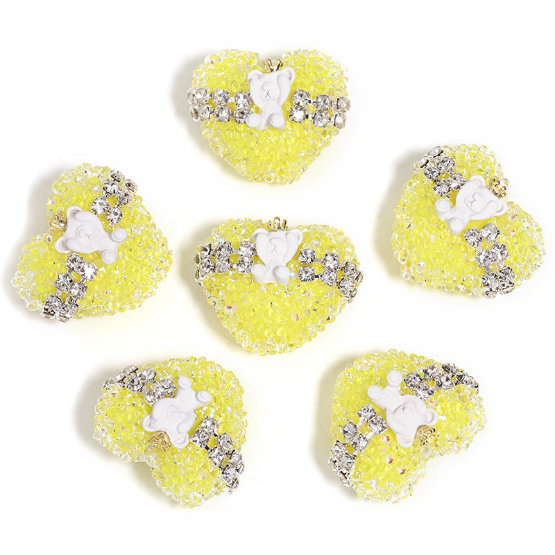 Crown Bear Heart Rhinestone Beads 17x21mm Colorful 5pcs 12
