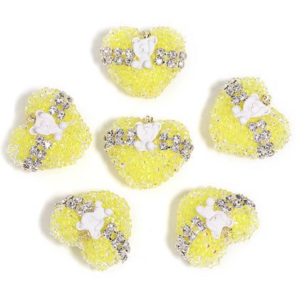 Crown Bear Heart Rhinestone Beads 17x21mm Colorful 5pcs 12