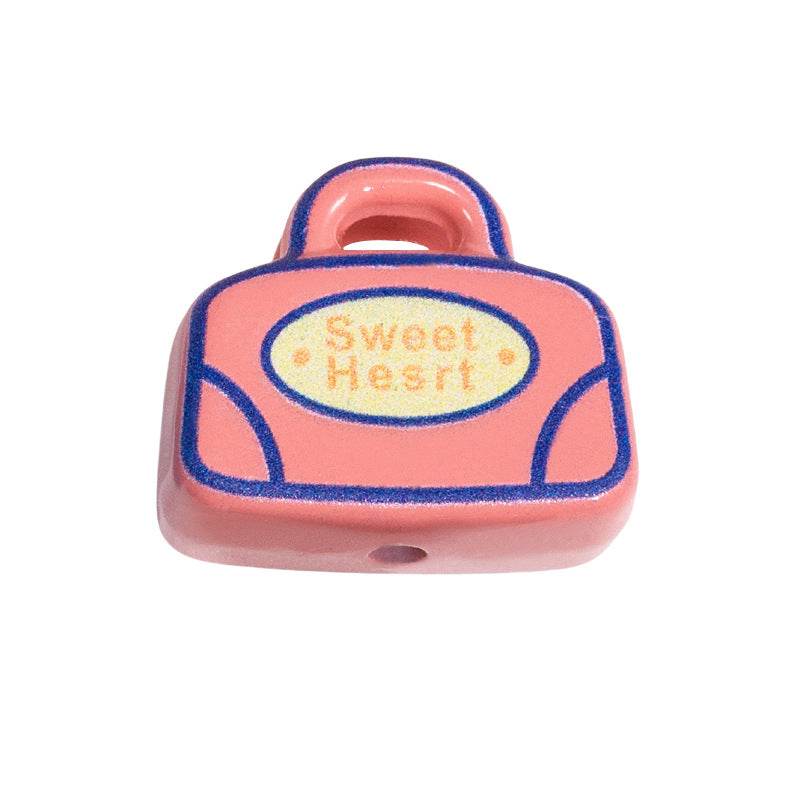 Painted Handbag Acrylic Beads 20/25mm Cartoon Pattern 10pcs 28