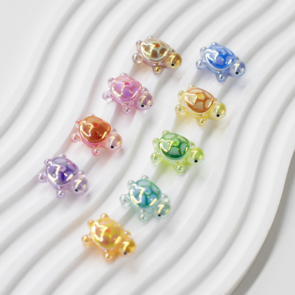 Glow In The Dark 3D Turtle Resin Beads 20mm Colorful Glossy 10pcs 3