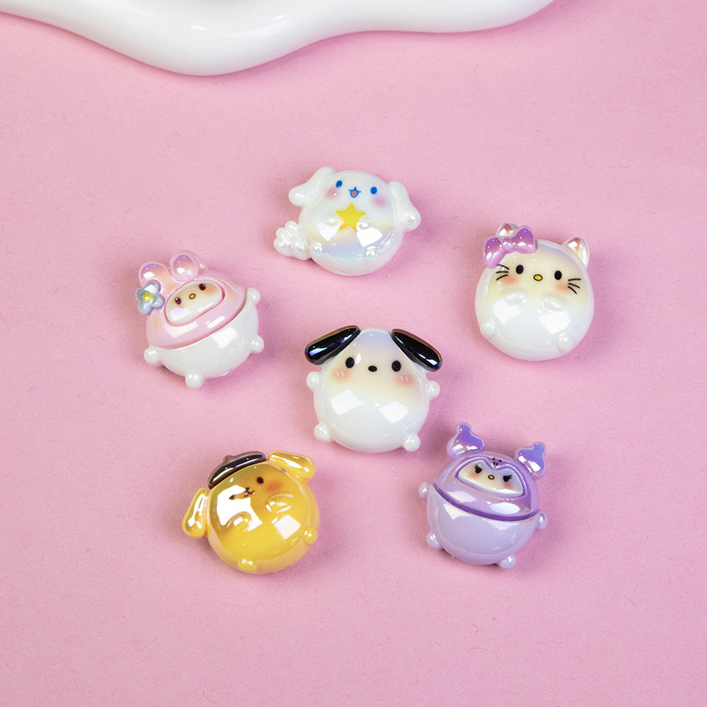 Chubby Sanrio Character Resin Beads Glossy Pastel Spheres 20pcs