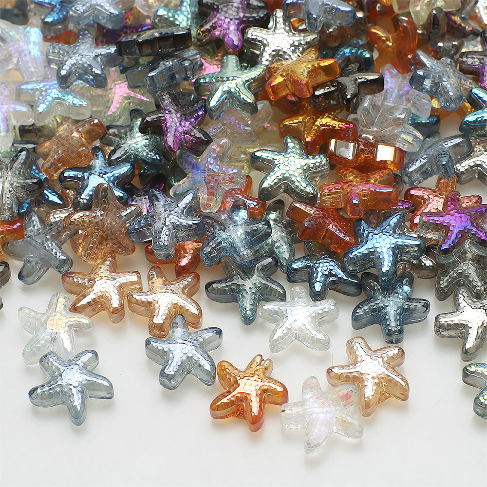 Electroplated Starfish Glass Beads 13-14mm Transparent 30pcs 3