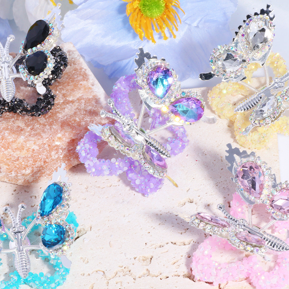Fancy Butterfly Rhinestone Beads Alloy Spring Action Wings 5pcs 2