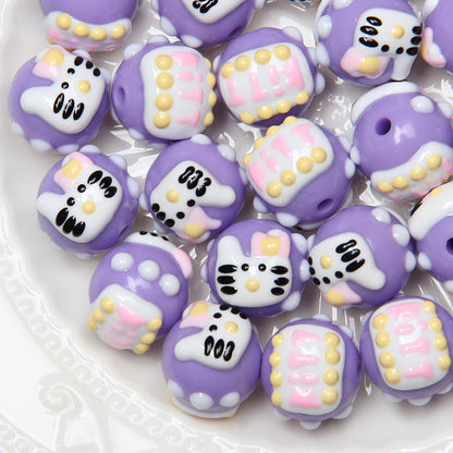 Hand Painted Acrylic Beads 16mm New Year Dog Faces 10pcs 14