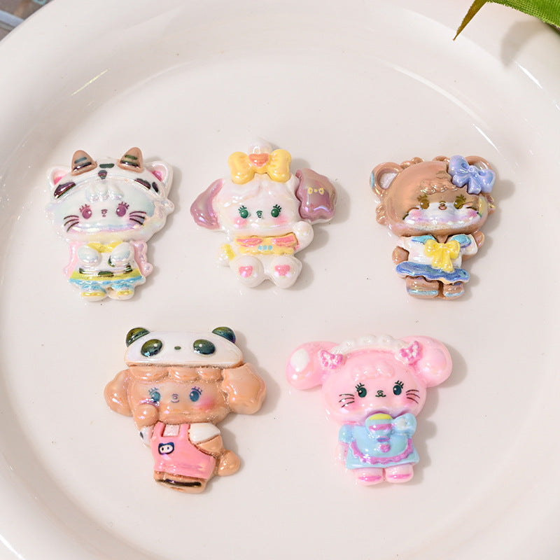 Glossy UV Plating Kitten Resin Beads Playful Pastel Outfits 10pcs 2