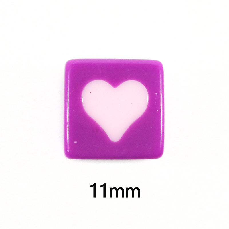 Square Acrylic Beads 11mm Solid Color Heart Star Pattern 20pcs 3