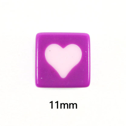 Square Acrylic Beads 11mm Solid Color Heart Star Pattern 20pcs 3