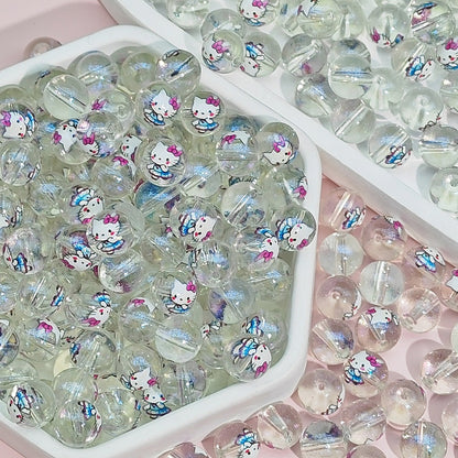 Transparent Round Glass Beads 10mm Cartoon Character Printing 100pcs 23