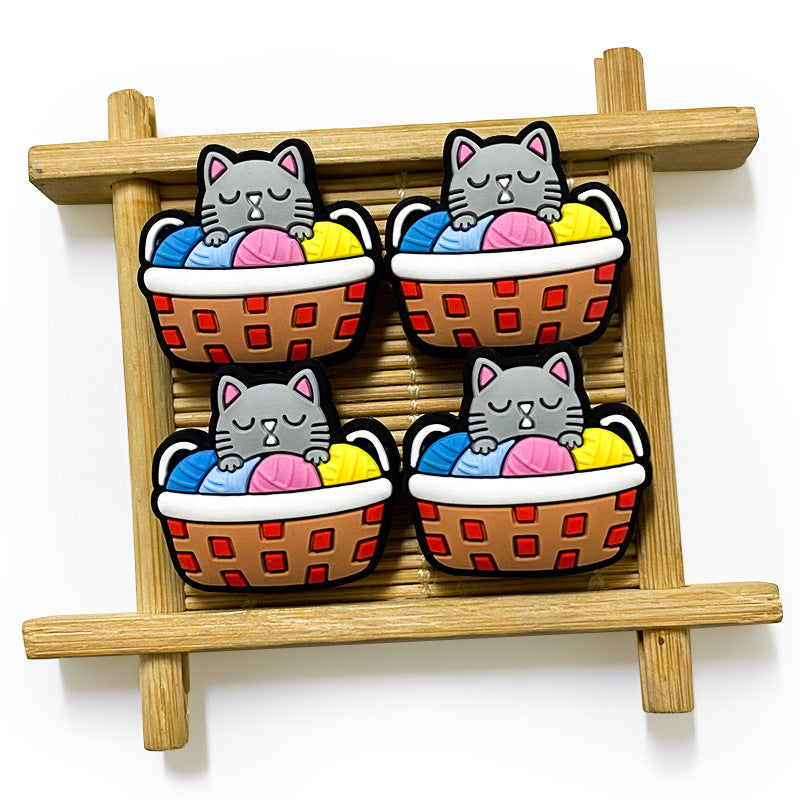 Silicone Focal Beads Lazy Kitten Sleeping in Basket Yarn 20pcs 3