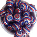 Rhinestone Bubblegum Beads 16-22mm Patriotic Striped Red White Blue 5pcs 2