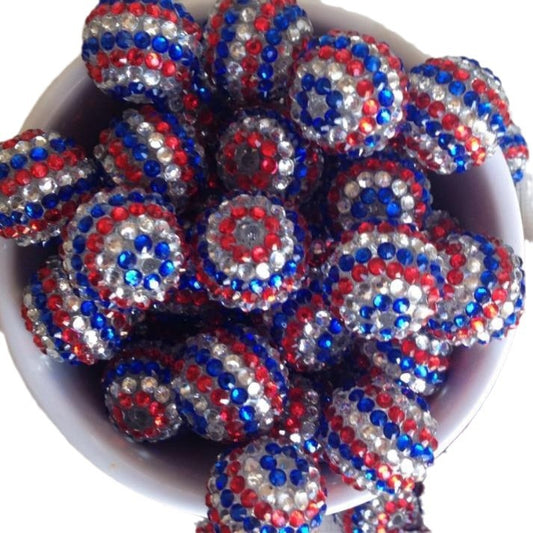 Rhinestone Bubblegum Beads 16-22mm Patriotic Striped Red White Blue 5pcs 2