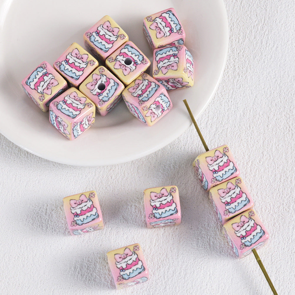 Adobe Printed Square Acrylic Beads 15mm Kitten Puppy Design 10pcs 8