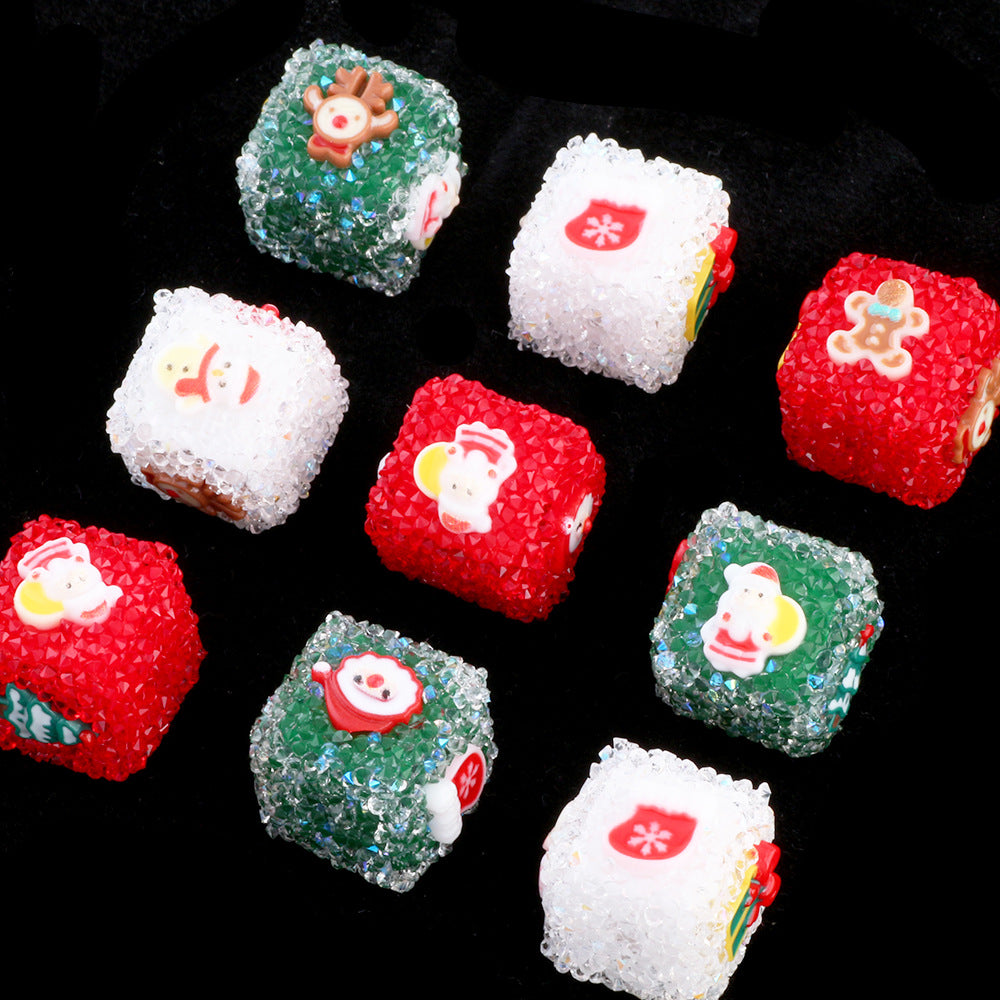 Christmas Series Resin Sugar Beads 17mm Festive Cube and Round 2pcs 3