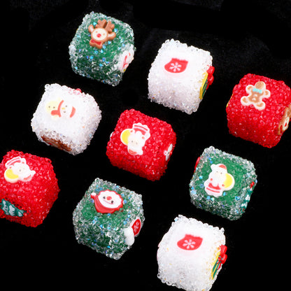 Christmas Series Resin Sugar Beads 17mm Festive Cube and Round 2pcs 3