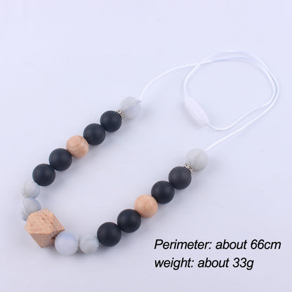 Octagon Silicone Beaded Keychain Necklace Matte Black White Wood 5