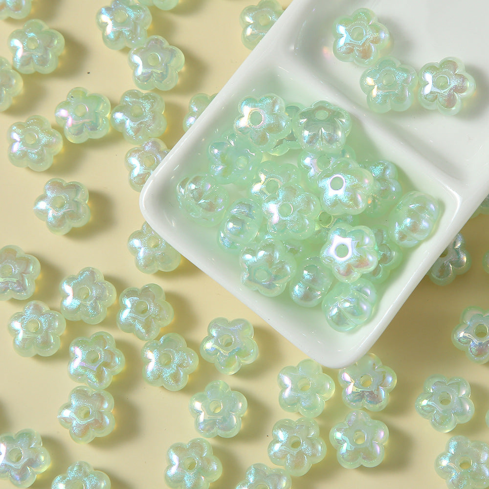 Plating Chunky Five-Petal Flower Resin Beads 13mm Iridescent Pastel 10pcs 2