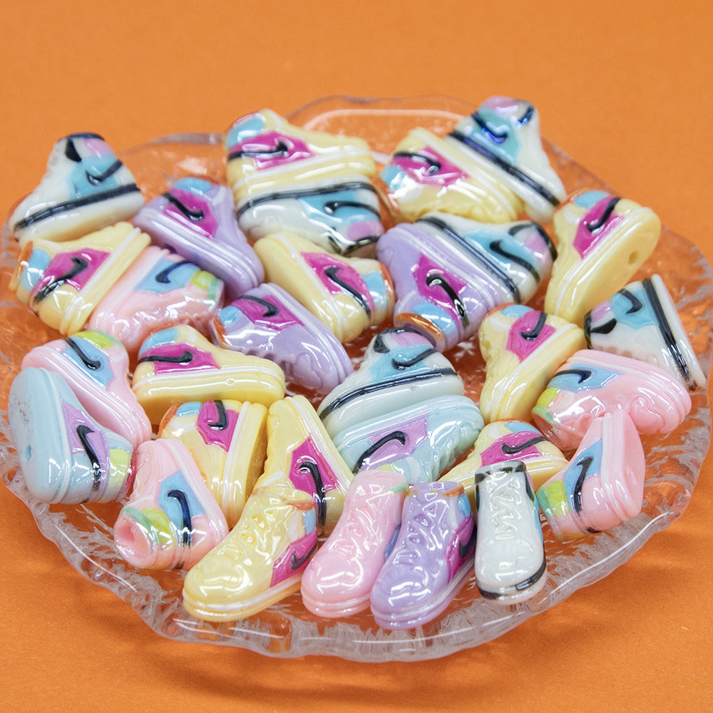 Plating 3D Sneaker Resin Beads 18mm Glossy Pastel Colors 10pcs 3