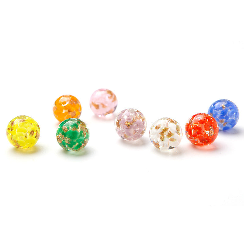 Lampwork Glass Beads Round 10mm 12mm Colorful Gold Foil 50pcs 5