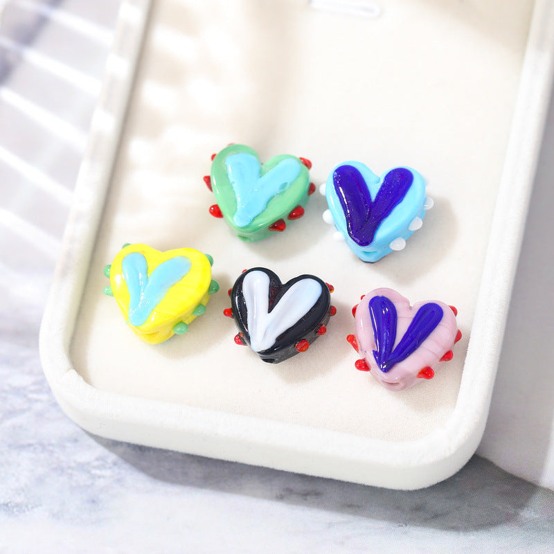 Lampwork Glass Beads Heart 14x17mm Hand Painted Two Tone Dotted 25pcs 2