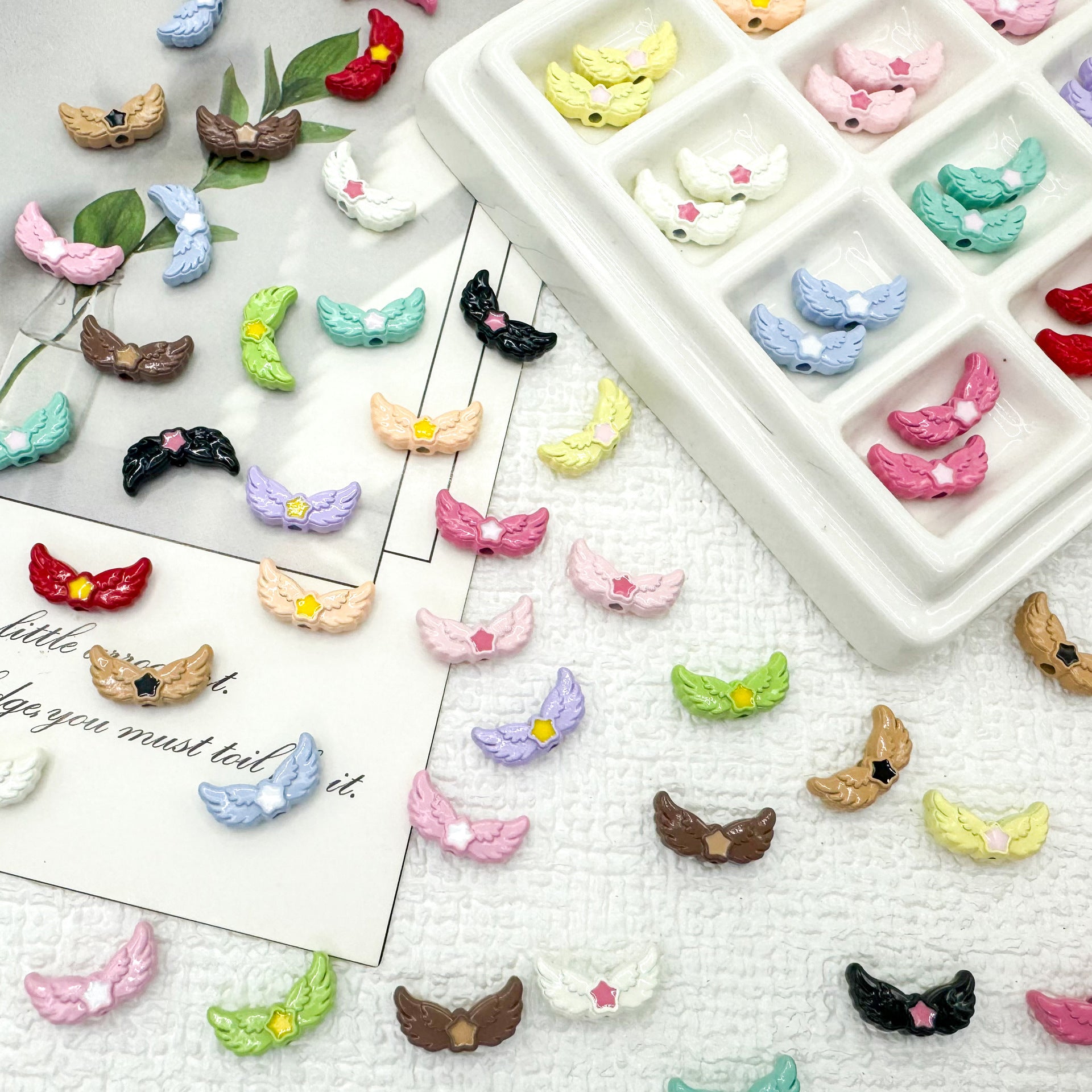 Angel Wing Metal Beads 14mm Painted Colorful Alloy 10pcs 2