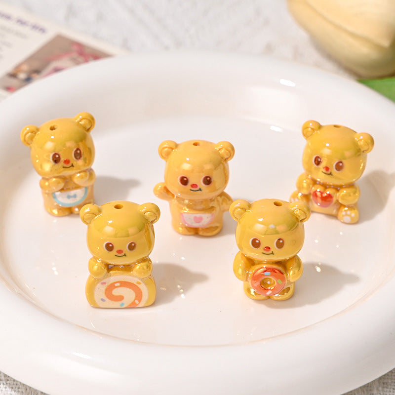 Glossy Resin Beads 29mm 3D Butterbear Adorable Focal 5pcs