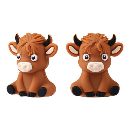 Silicone 3D Focal Beads Highland Cow Textured Fur Playful Expression 20pcs 5
