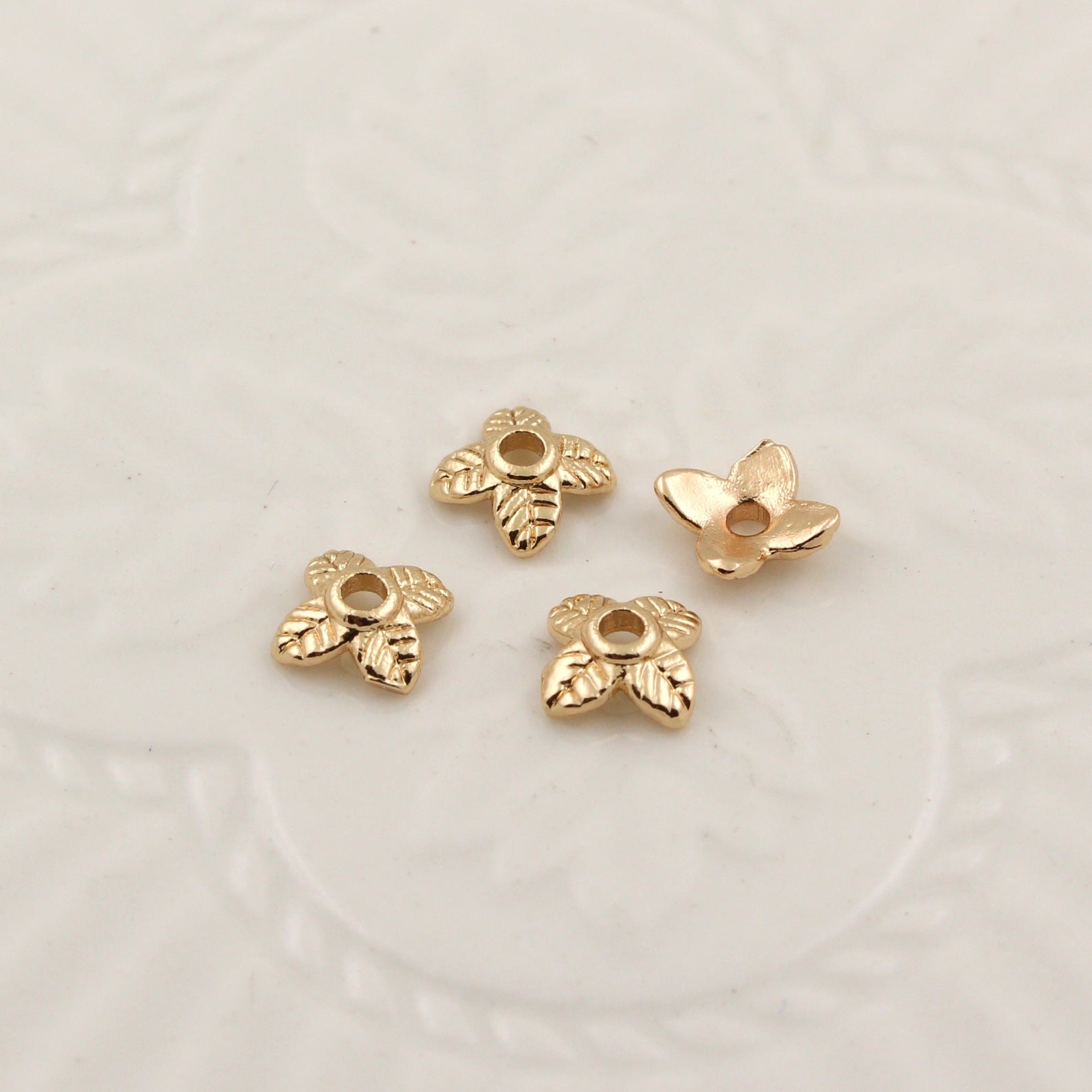 Brass Four-Leaf Flower Bead Caps 5.5mm 1pc 4