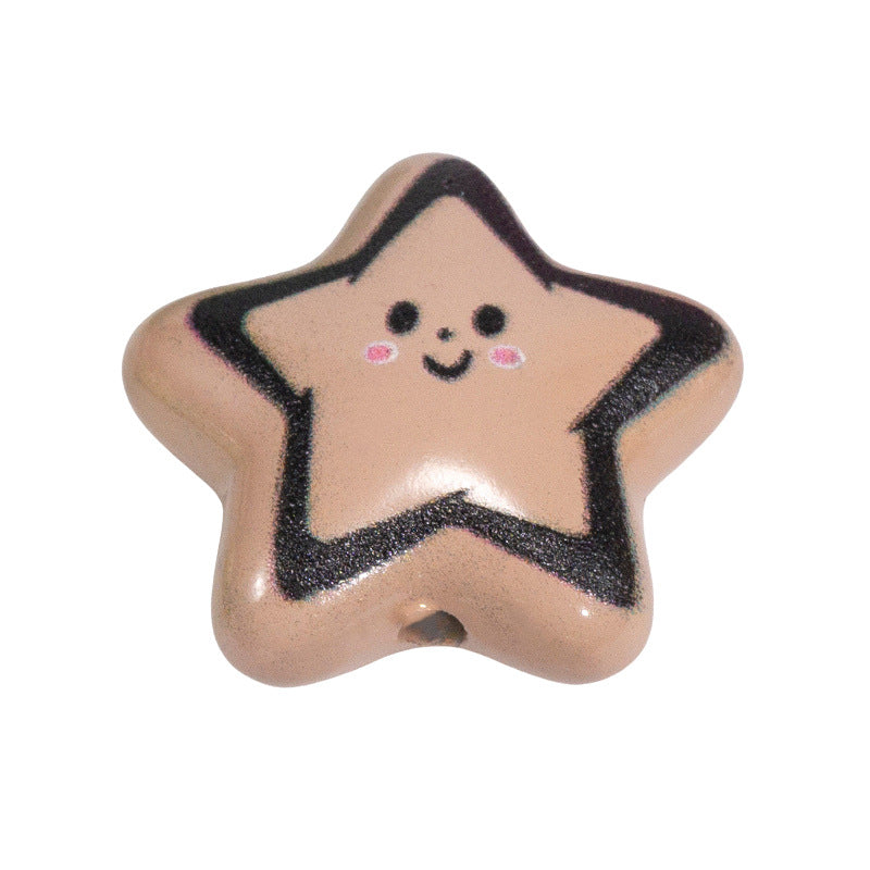 Colorful Smiley Star Acrylic Beads 22mm Glossy 10pcs 12