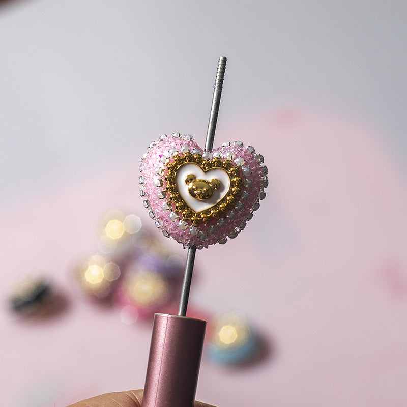 Heart Bear Rhinestone Acrylic Focal Beads 27.5x24.6mm 10pcs 10