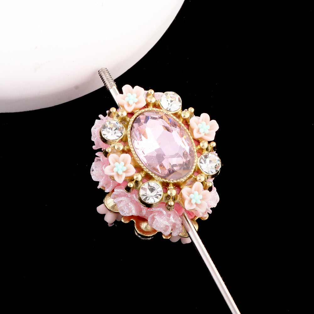 Vintage Flower Wrapped Clay Beads 28mm Oval Rhinestone 2pcs 6