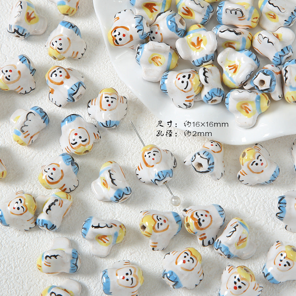 Ceramic Santa Claus and Clown Series Clay Beads Hand Painted 10pcs 7